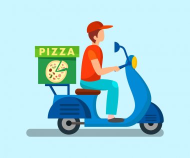 Kurye Sürüş Motosiklet Düz Vektör İllüstrasyon