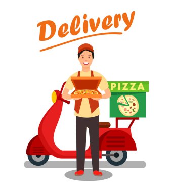 Pizza Delivery Man Karikatür Vektör İllüstrasyon