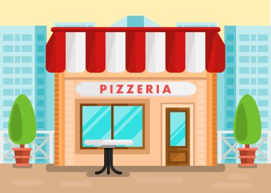Pizzacı Açık Oturma Karikatür İllüstrasyon