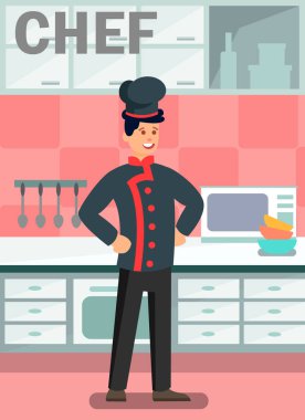 Restoran Mutfak Düz Vektör Poster şef