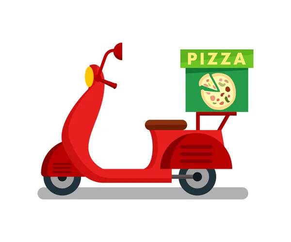 Pizza-Lieferung roter Roller Cartoon-Illustration — Stockvektor
