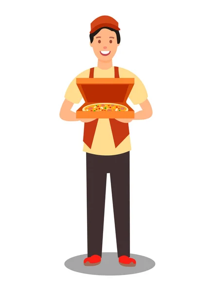 Pizza courier Holding order vector illustratie — Stockvector