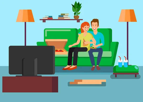 Paar kijken tv thuis vector illustratie — Stockvector