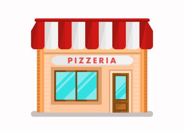 Pizzacı Modern Bina Düz Vektör İllüstrasyon