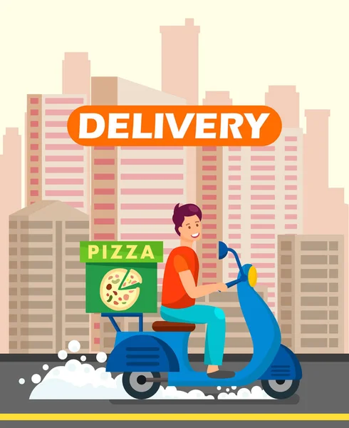 Pizzeria Worker leverera middag illustration — Stock vektor