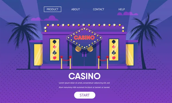 Casino Gambling House Gold Neon Lights Exterior — Stock Vector