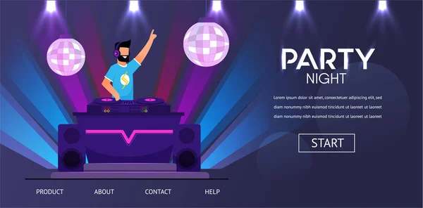 DJ en auriculares en la fiesta del club nocturno Reproducir música — Vector de stock