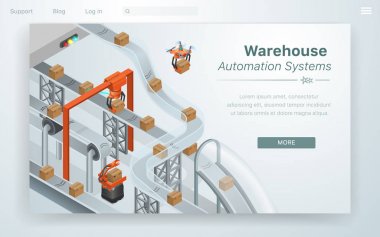 Cartoon Illustration Warehouse Automation System. clipart