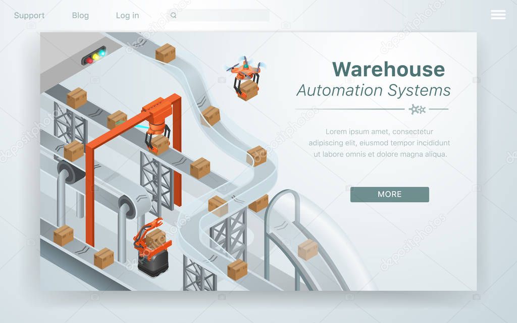 Cartoon Illustration Warehouse Automation System.