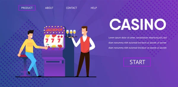 Man Win Jackpot en el Casino Camarero con Champagne — Vector de stock