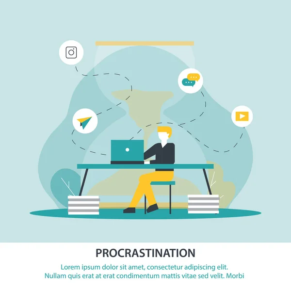 Inscriptie Procrastination vector illustratie. — Stockvector