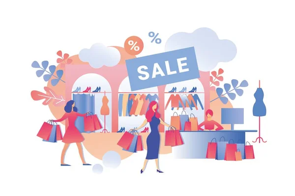 Vente vêtements de mode dans la bande dessinée Womens Store . — Image vectorielle