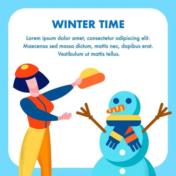Vintertid hälsning platt kort i tecknad design — Stock vektor