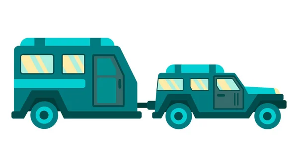 卡通露营车拖车和汽车旅行卡设计 — 图库矢量图片
