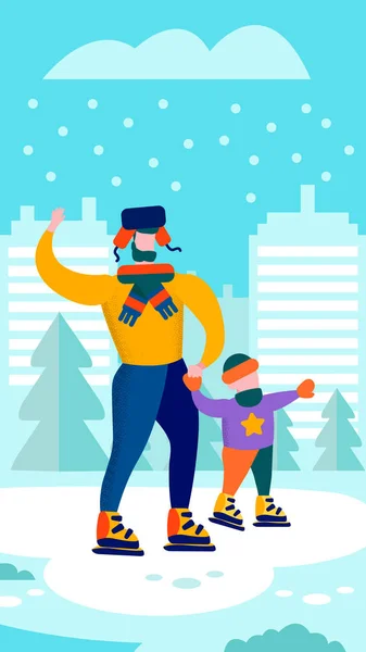 Vinterskridskoåkning i stadsparken Familjedagsberättelser — Stock vektor