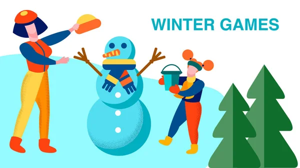 冬のゲーム｜家族のレクリエーションモチベーションバナー — ストックベクタ
