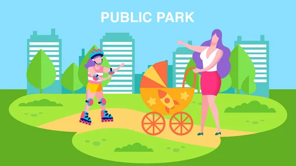 Public Park reklama banner w stylu cartoon — Wektor stockowy