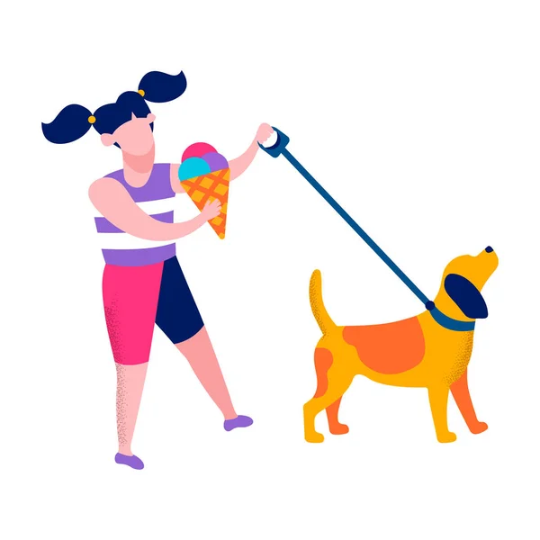 Boldog lány gyaloglás kutya motivációs lakás zászló — Stock Vector