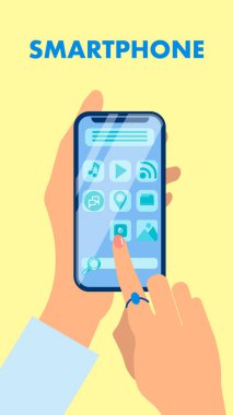 Eller Tutan Akıllı Telefon Düz Vektör İllüstrasyon