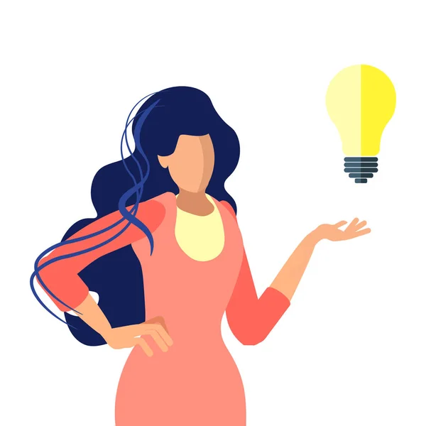 Jeune femme avec ampoule Illustration vectorielle — Image vectorielle