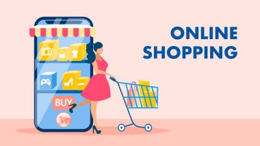 Online Alışveriş, E ticaret Vektör Banner Kavramı