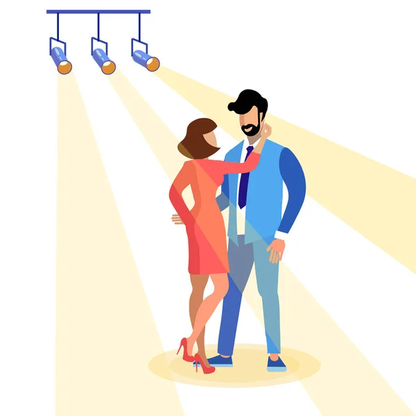 Couple Dancing in Limelight Flat Illustration — Stock Vector