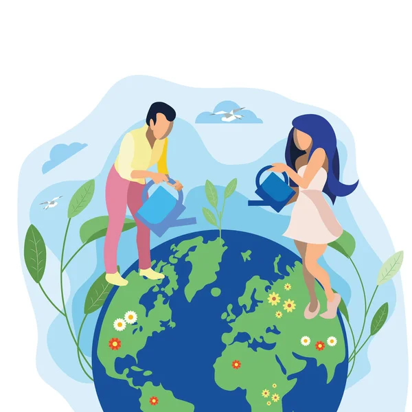 Love Earth, Planet Metaphor Flat Illustration - Stok Vektor