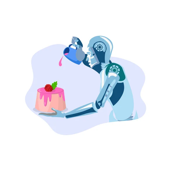 Robot cocina postre plano vector ilustración — Archivo Imágenes Vectoriales