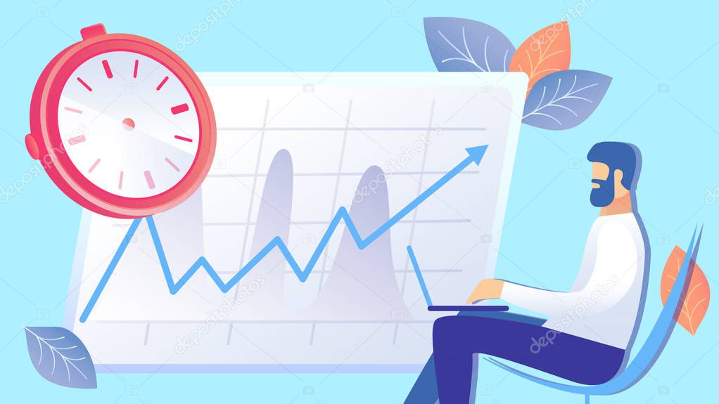 Time Management, Efficiency Rise Flat Illustration