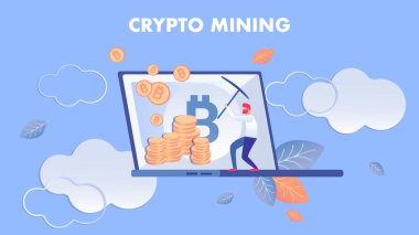 Kripto Madencilik, E iş Düz Vektör İllüstrasyon