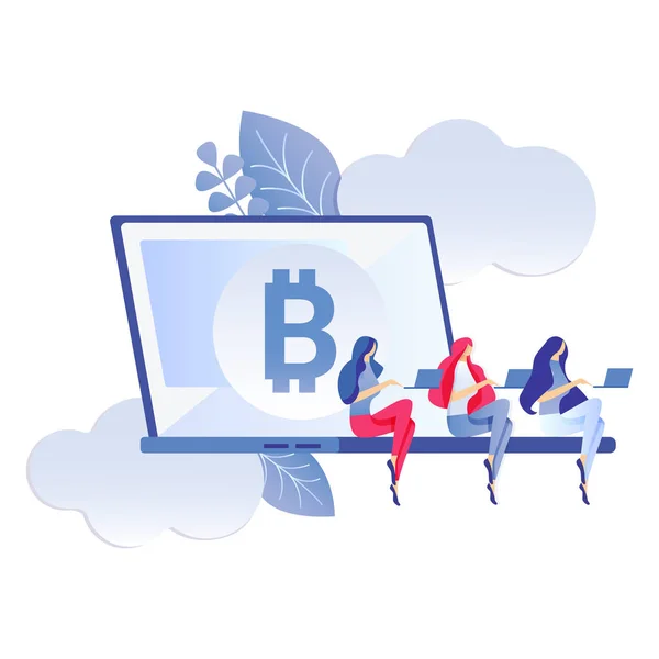 Bitcoin, virtueel geld platte kleur illustratie — Stockvector