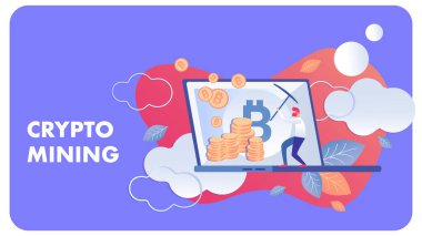 Kripto Madencilik İş Düz Vektör İllüstrasyon