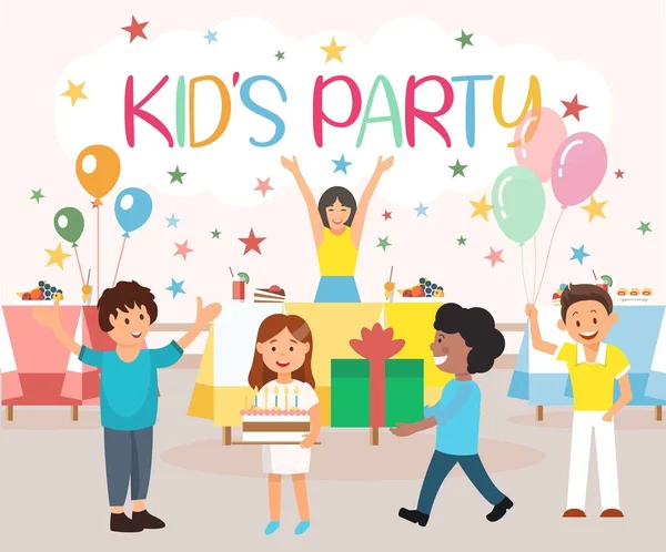 Illustrazione vettoriale è scritto Kids Party Cartoon . — Vettoriale Stock