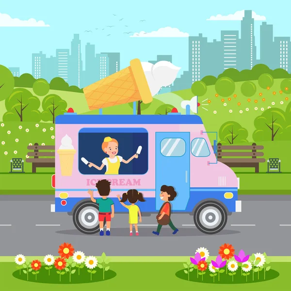 Camion de crème glacée, illustration vectorielle de camion de nourriture — Image vectorielle