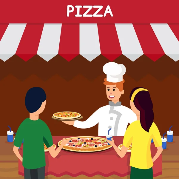 Tienda Italiana de Pizza, Tienda Ilustración de Vectores Planos — Vector de stock