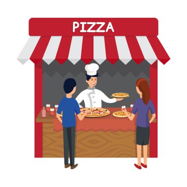 Fast Food, Pizzacı Mağazası Düz Vektör İllüstrasyon