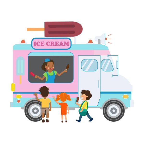 食品卡车与冰淇淋平矢量插图 — 图库矢量图片