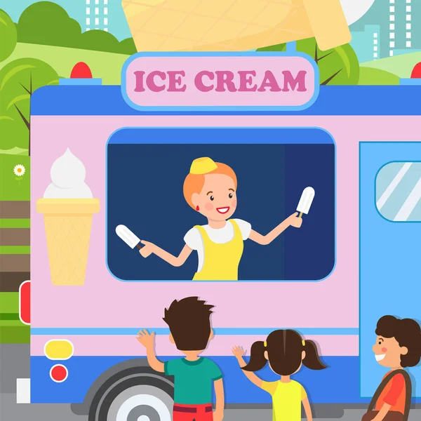 Woman Selling Vanilla Ice cream Flat Illustration — 图库矢量图片