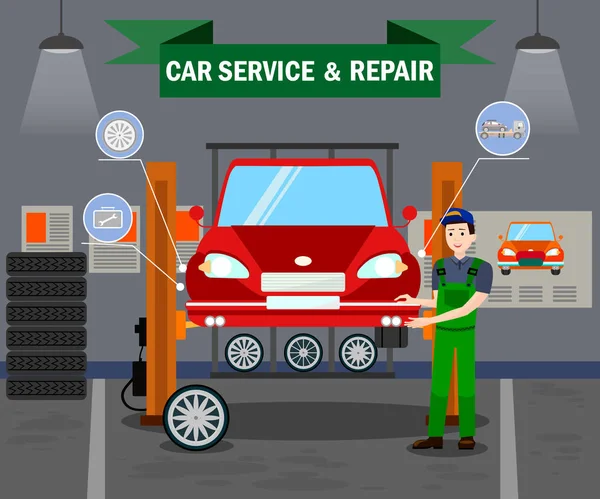 Car Service and Repair Flat Vector Banner Template — Stock Vector