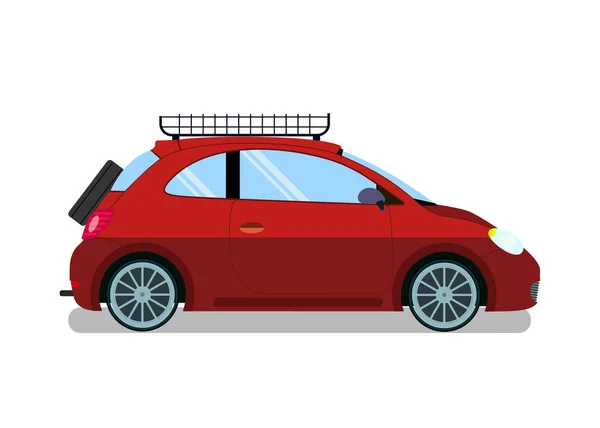 Red Car with Roof Rails Flat Vector Illustration - Stok Vektor