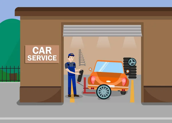 Illustration vectorielle plate de station de services de voiture — Image vectorielle