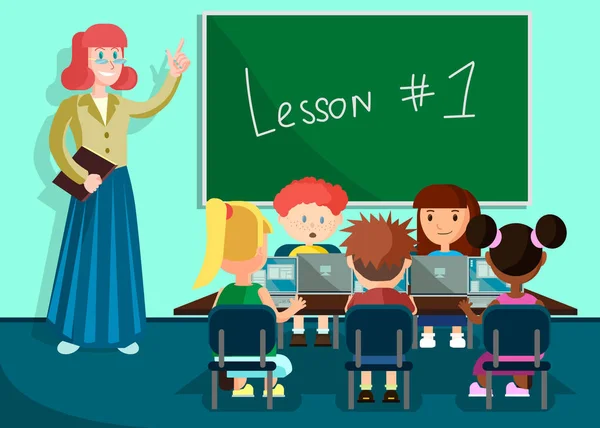 Pupils Listening Teacher in Classroom on Lesson. - Stok Vektor