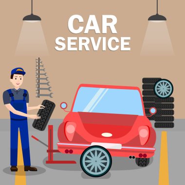 Oto Tamirci saki lastik düz poster şablonu