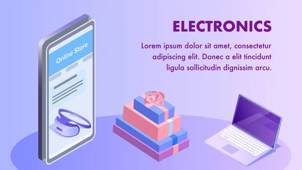 Modèle de bannière isométrique de la boutique en ligne d'électronique — Image vectorielle