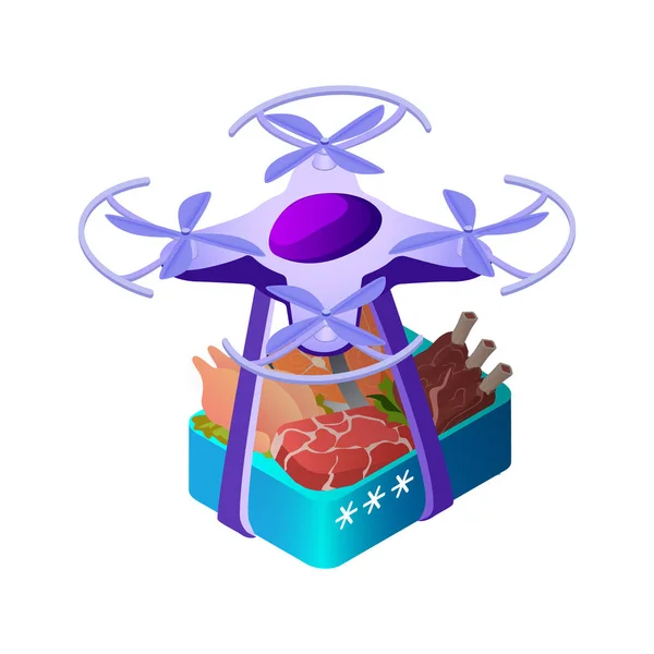 Drone Carrying Food Box Isometric Illustration