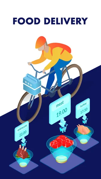 Plantilla de cartel isométrica de entrega de productos alimenticios — Vector de stock
