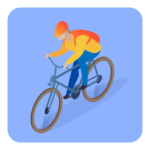 Dostawa człowiek na rower izometryczny ilustracja — Wektor stockowy