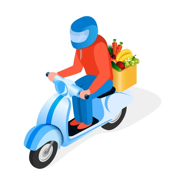 Hulajnoga Rider dostarcza ilustracja izometryczna żywności — Wektor stockowy