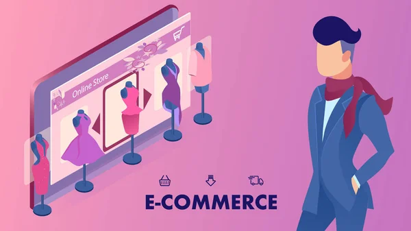 E-Commerce Shop Sitio web Banner Plantilla isométrica — Vector de stock