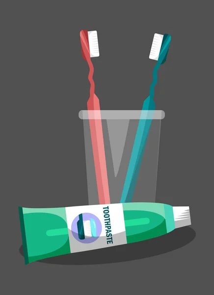 Tandenborstels en tandpasta vector illustratie — Stockvector